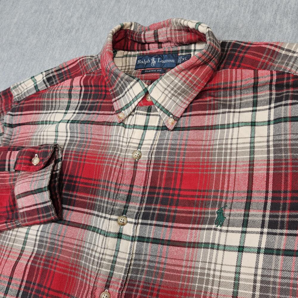 Ralph Lauren Shirt Mens XL Red Plaid Flannel Button-Up Classic Fit Long Sleeve
